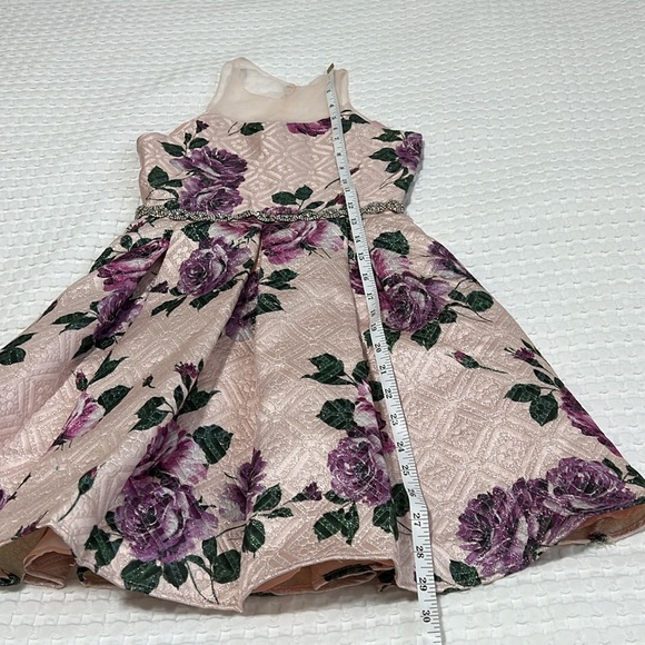 Rare Editions Pink/Purple Floral Metallic Box Pleat Dress - Picture 8 of 12